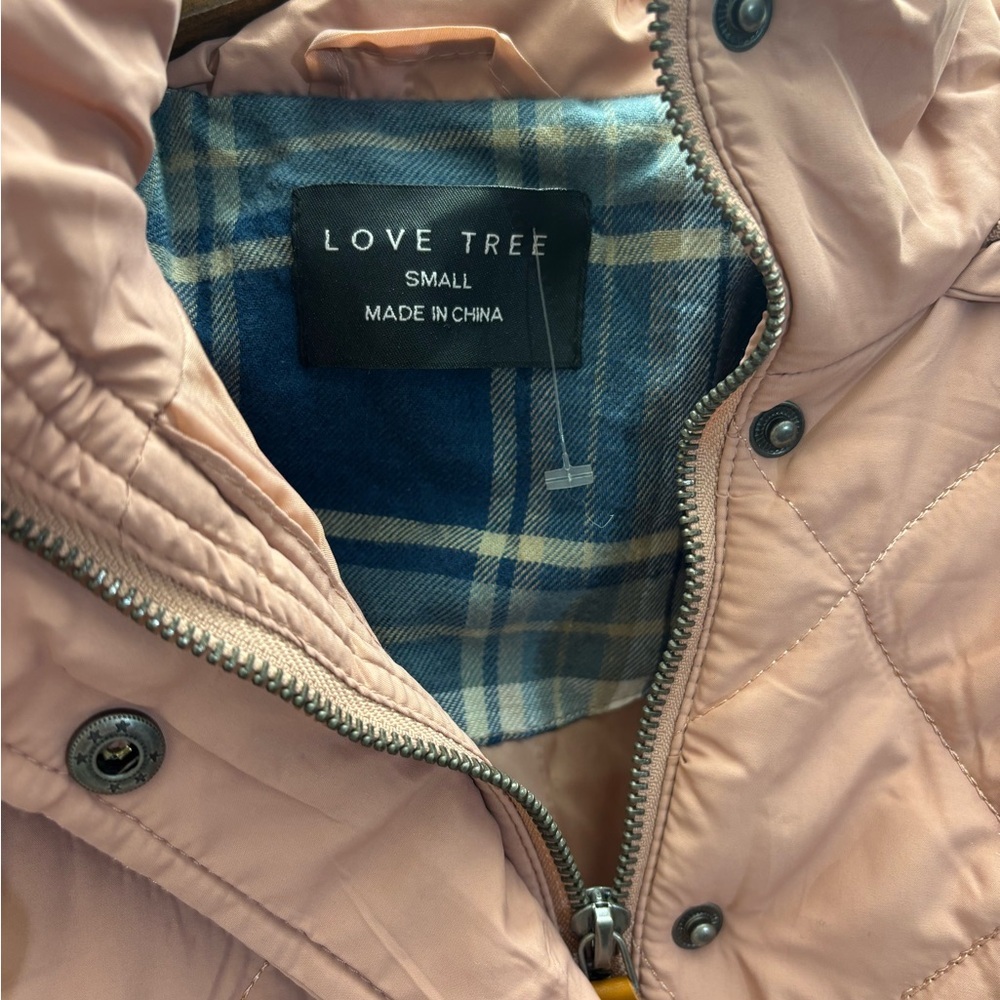 Love Tree Blush Quilted Jacket with Plaid Lining